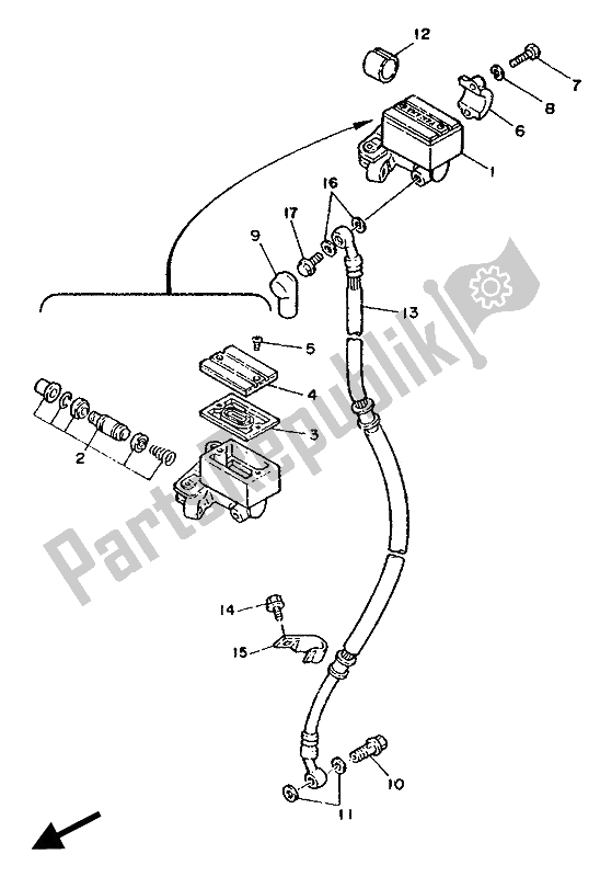All parts for the Front Master Cylinder of the Yamaha TDR 250 1990