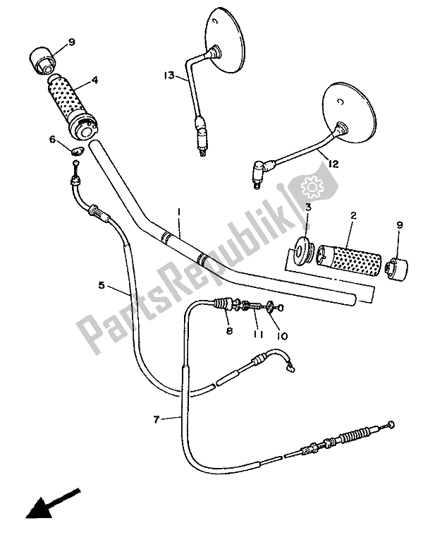 Alle onderdelen voor de Stuurhendel & Kabel (plat) van de Yamaha XV 535 Virago 1992