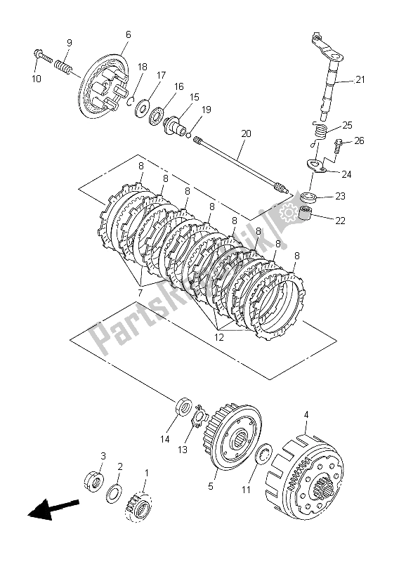 All parts for the Clutch of the Yamaha WR 450F 2006