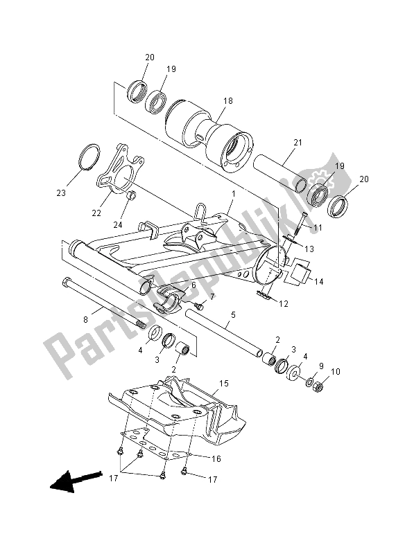 All parts for the Rear Arm of the Yamaha YFM 250R 2012