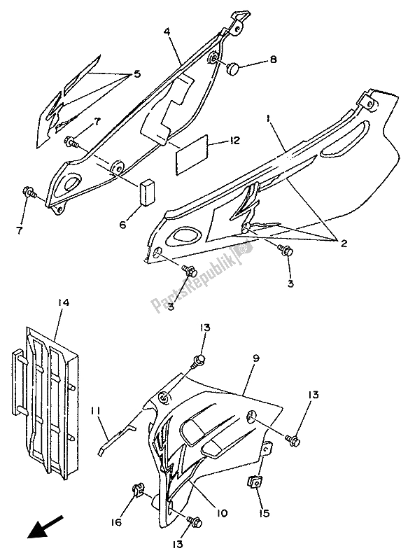 All parts for the Side Cover & Oil Tank of the Yamaha YZ 80 LC 1993