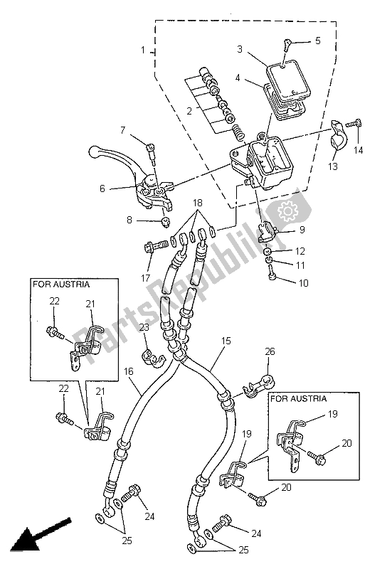 All parts for the Front Master Cylinder of the Yamaha XJR 1200 SP 1998