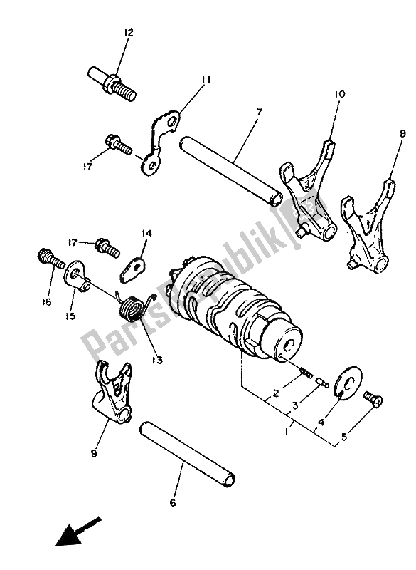 All parts for the Shift Cam & Fork of the Yamaha FZR 600 Genesis 1992