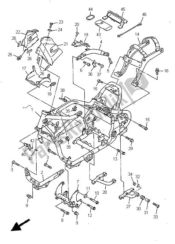 All parts for the Frame of the Yamaha XVZ 1300A Royalstar 1999