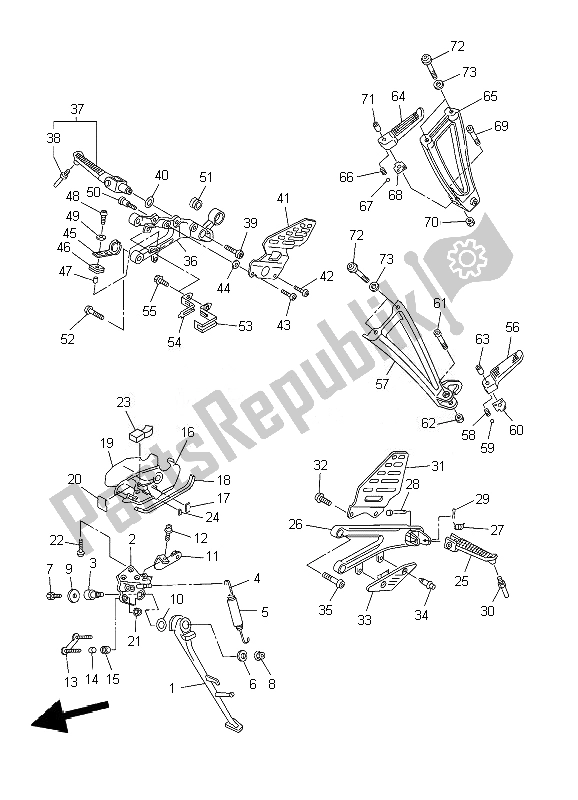 All parts for the Stand & Footrest of the Yamaha YZF R6 600 2010