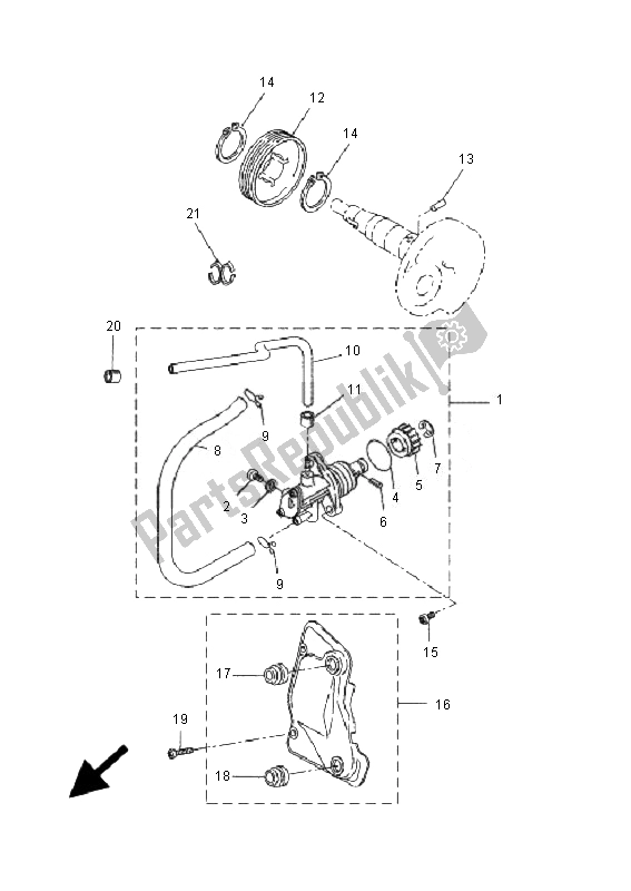 All parts for the Oil Pump of the Yamaha YQ 50L Aerox Race Replica 2007