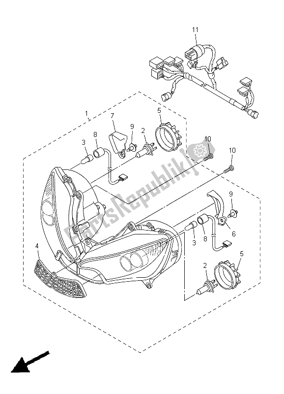 All parts for the Headlight of the Yamaha YZF R6 600 2005