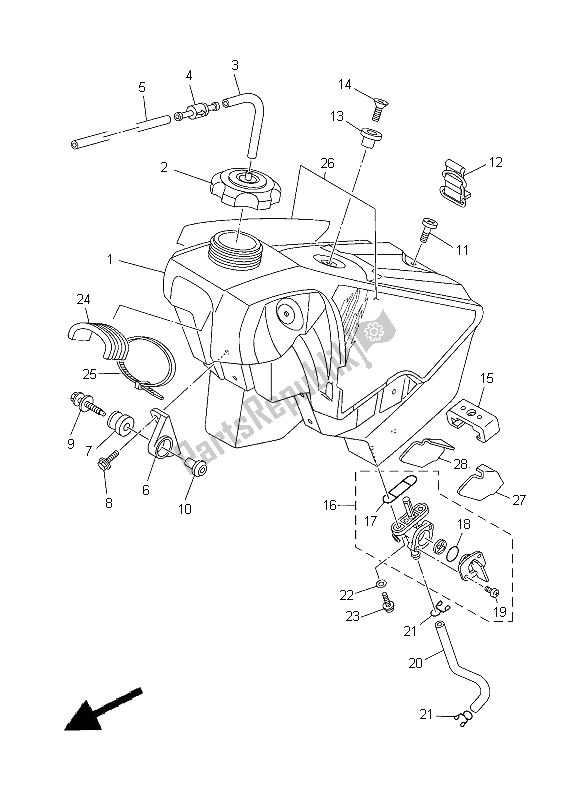 All parts for the Fuel Tank of the Yamaha YZ 250 2012