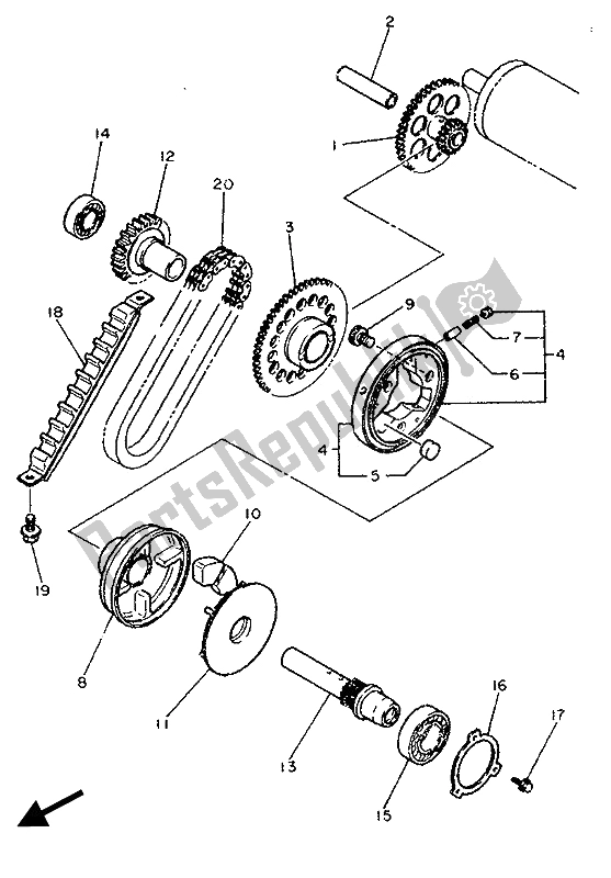 All parts for the Starter of the Yamaha FZ 750R 1989