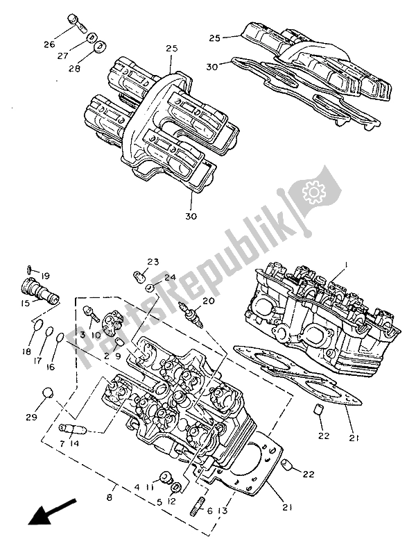 All parts for the Cylinder Head of the Yamaha V MAX 12 1200 1992