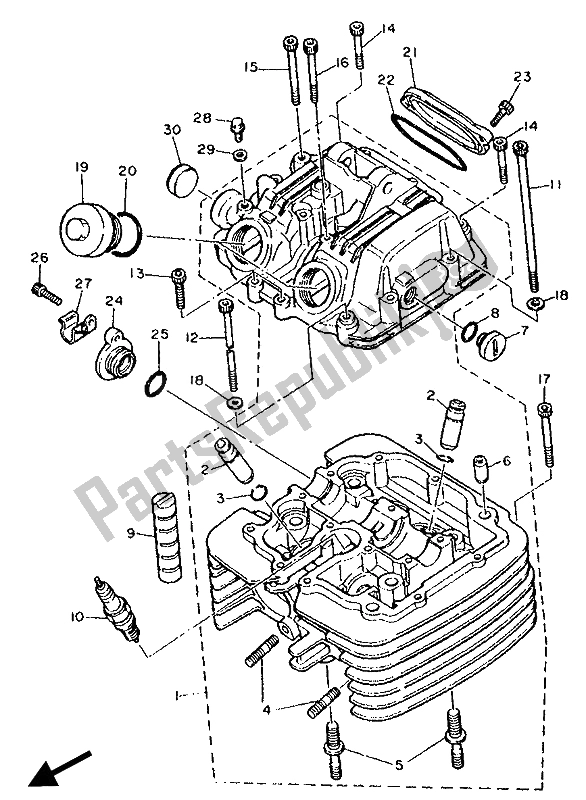 All parts for the Cylinder Head of the Yamaha XT 600E 1990