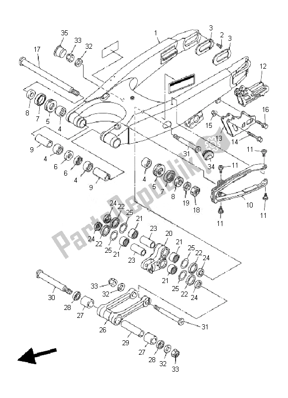 Alle onderdelen voor de Achterste Arm van de Yamaha WR 450F 2010