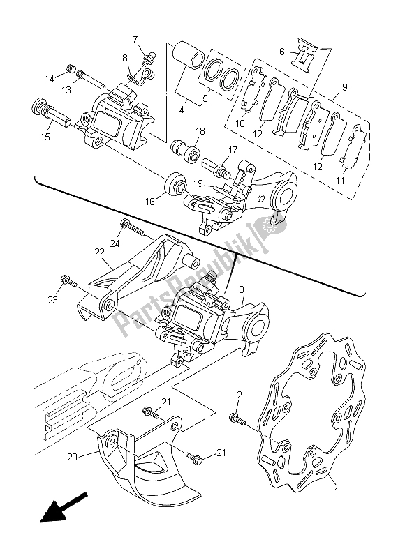 All parts for the Rear Brake Caliper of the Yamaha YZ 450F 2015