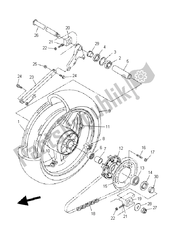 All parts for the Rear Wheel of the Yamaha XJR 1300 2011