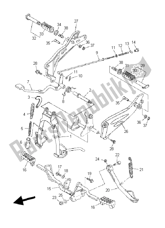 All parts for the Stand & Footrest of the Yamaha YB 125 SPD 2008