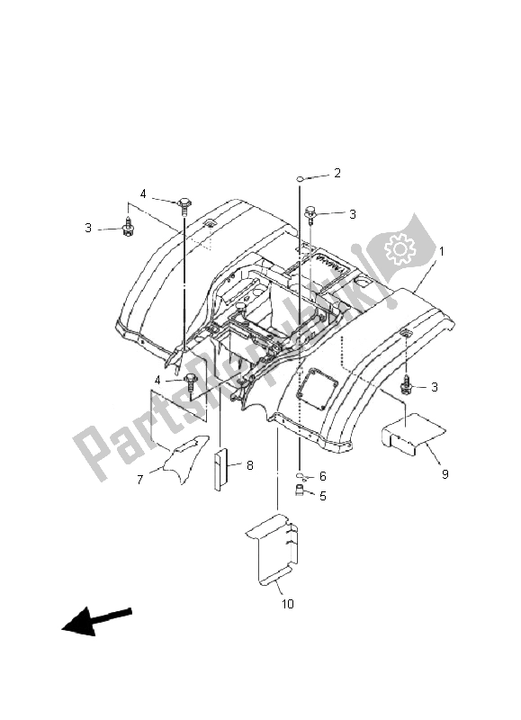 All parts for the Rear Fender of the Yamaha YFM 350F Grizzly 4X4 2010