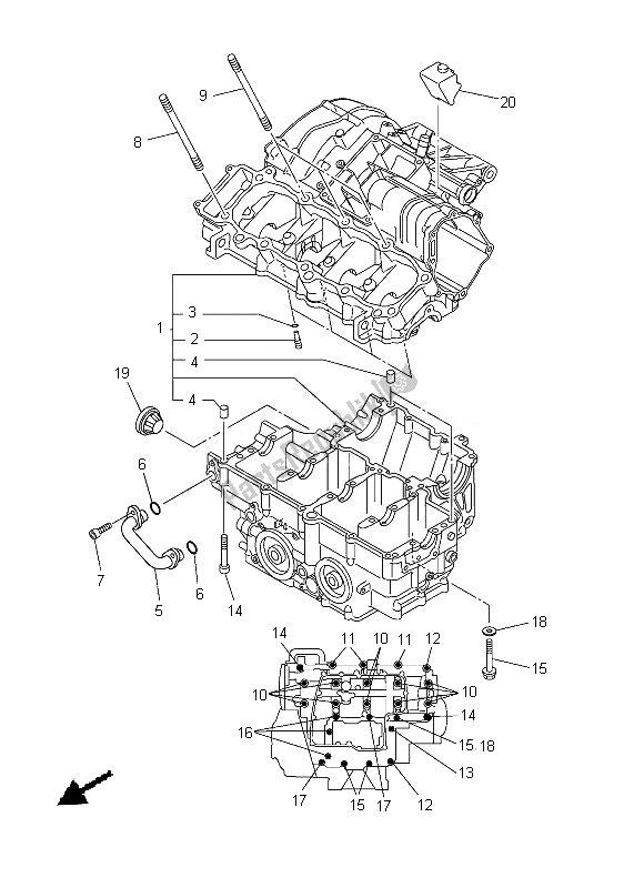 All parts for the Crankcase of the Yamaha FZ8 NA 800 2013