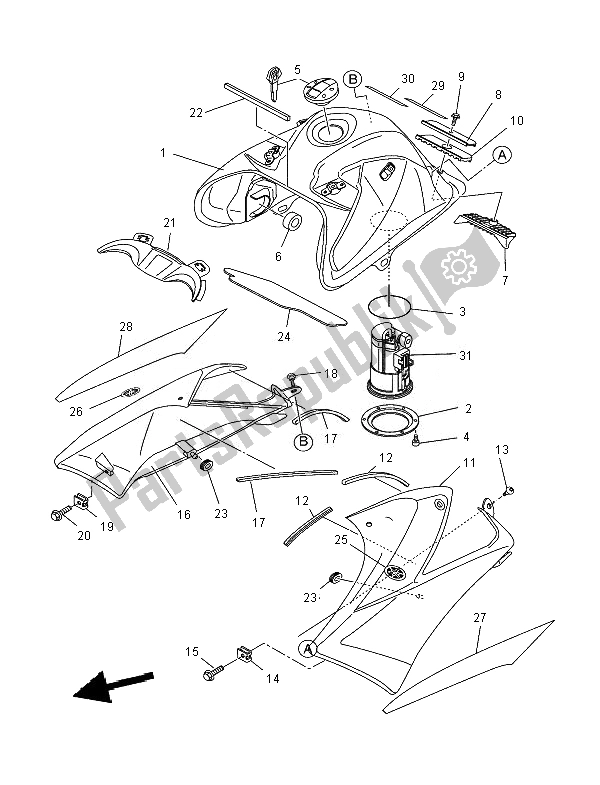 All parts for the Fuel Tank of the Yamaha XT 660X 2007