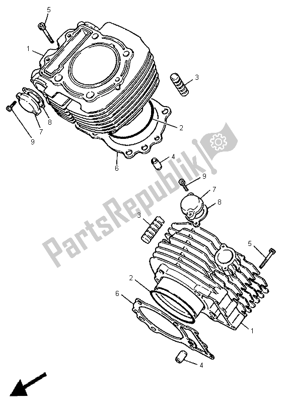 All parts for the Cylinder of the Yamaha XV 750 Virago 1996