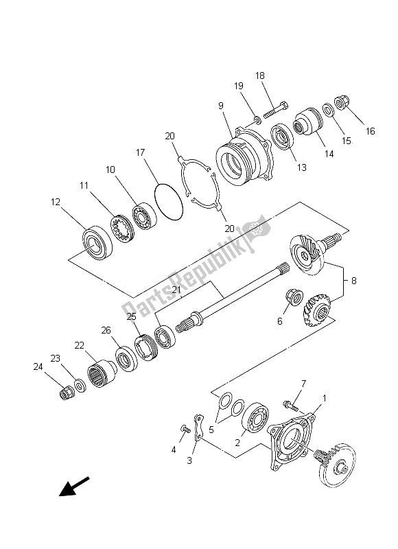 All parts for the Middle Drive Gear of the Yamaha YFM 700 Fgpd Grizzly 4X4 2013