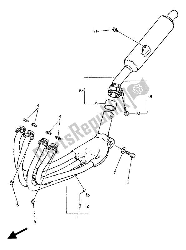 All parts for the Exhaust of the Yamaha FZR 600 Genesis 1989