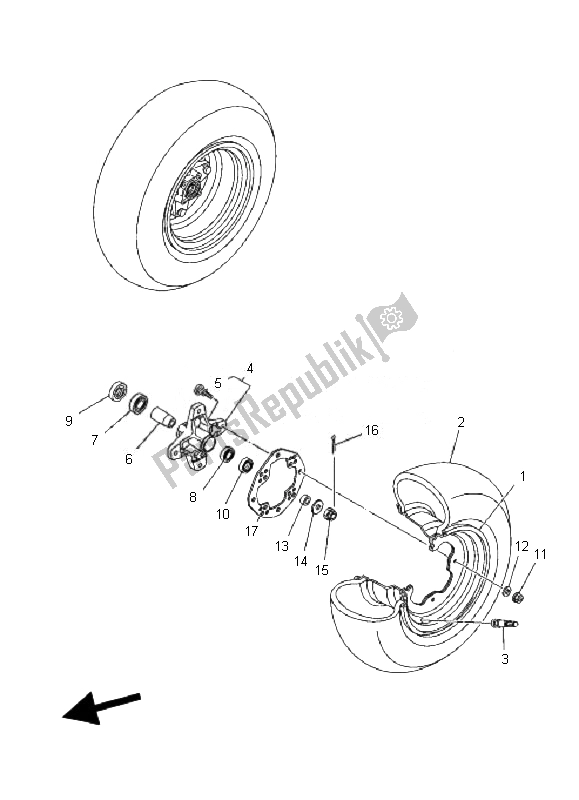 All parts for the Front Wheel of the Yamaha YFM 350R 2007