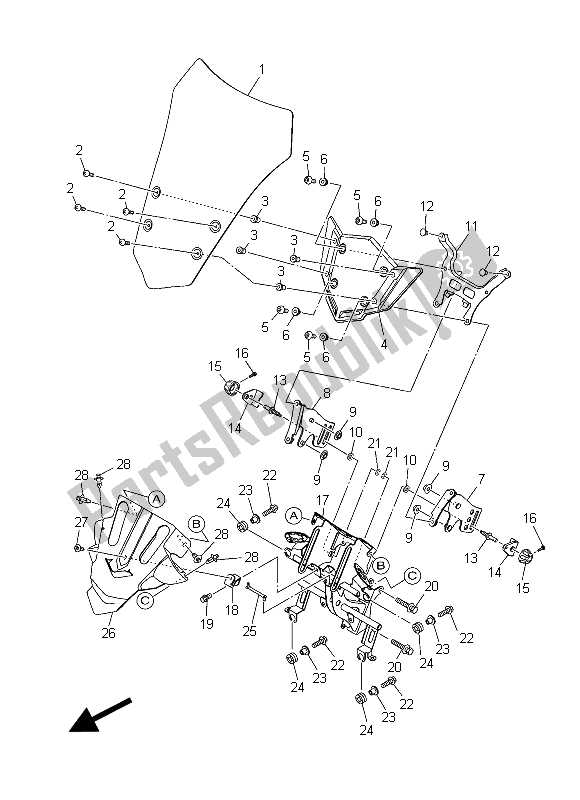 All parts for the Windshield of the Yamaha MT 09 Tracer ABS 900 2015