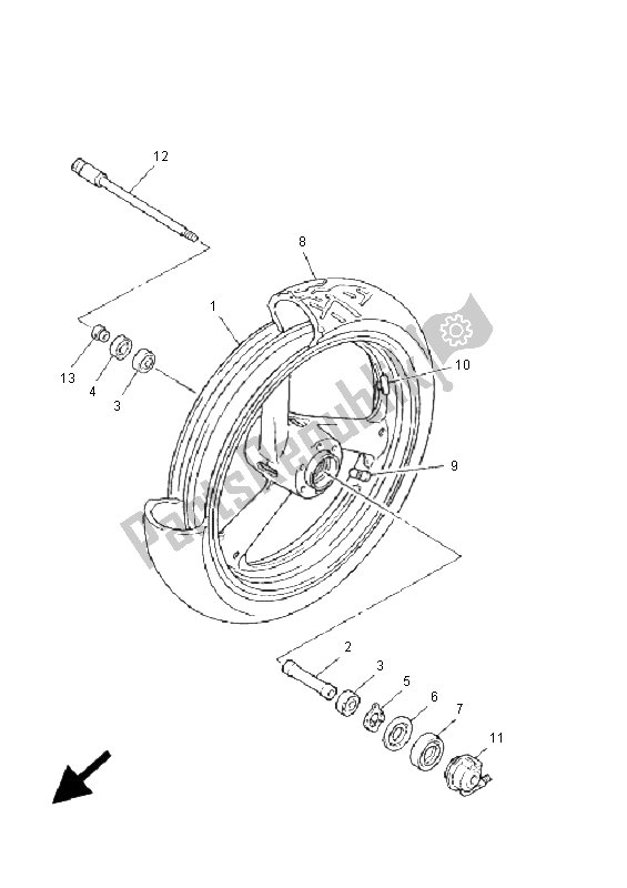 All parts for the Front Wheel of the Yamaha XJR 1300 2001