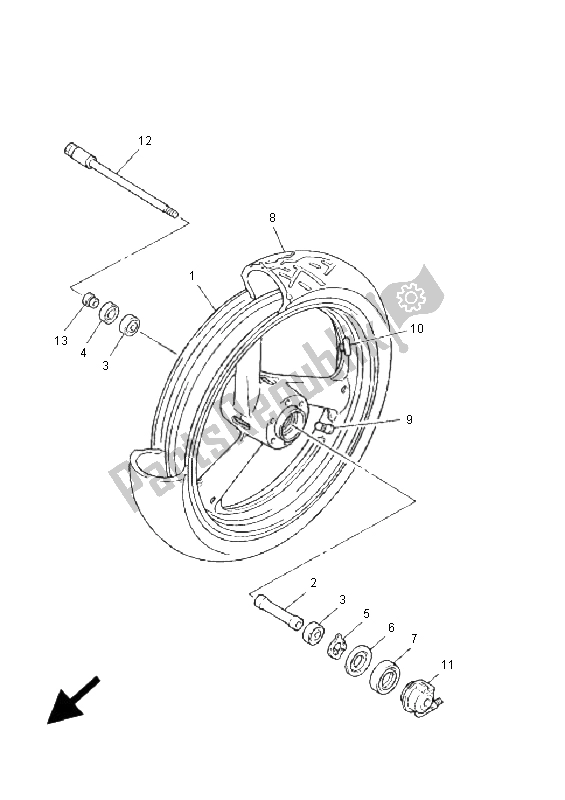 Alle onderdelen voor de Voorwiel van de Yamaha XJR 1300 2001