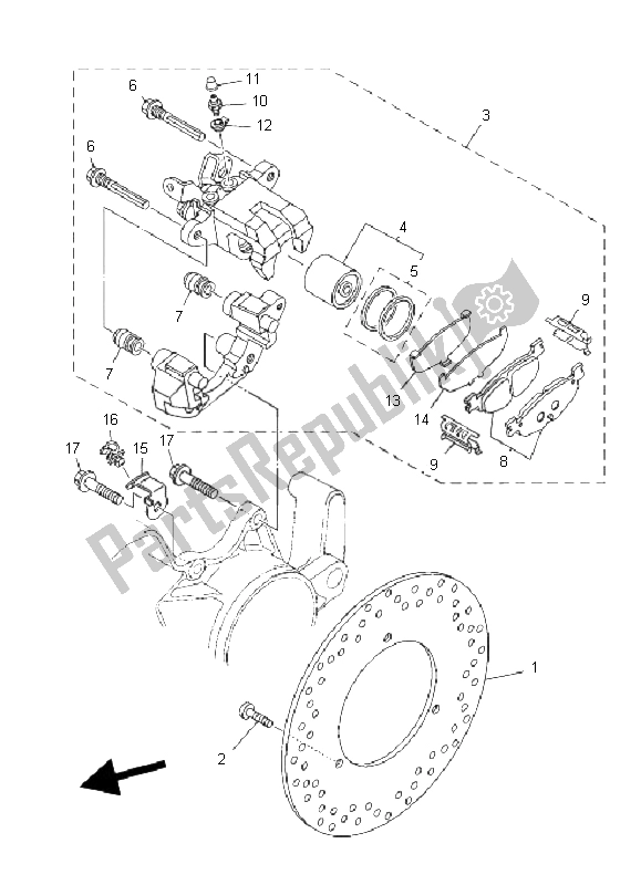 All parts for the Rear Brake Caliper of the Yamaha YP 400A Majesty 2011