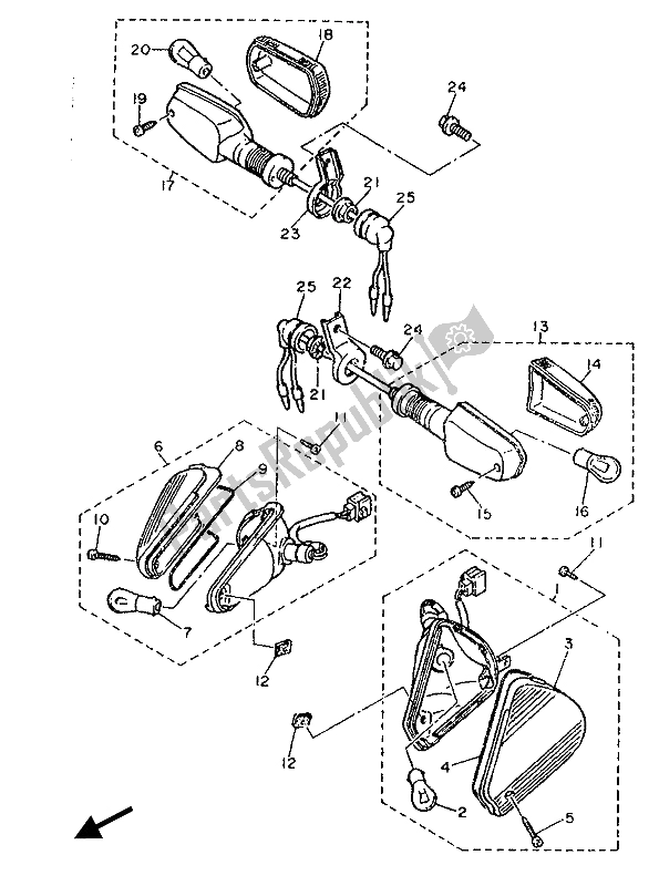 All parts for the Flasher Light of the Yamaha FJ 1200 1988