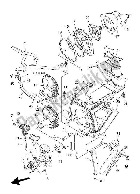 All parts for the Intake of the Yamaha WR 450F 2009