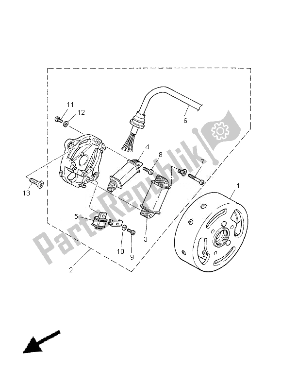 All parts for the Generator of the Yamaha PW 50 2013