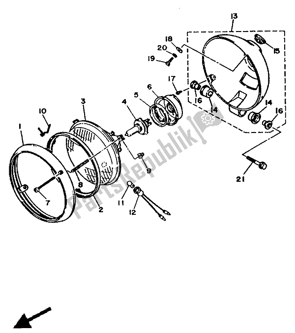 All parts for the Headlight of the Yamaha XV 535 Virago 1992