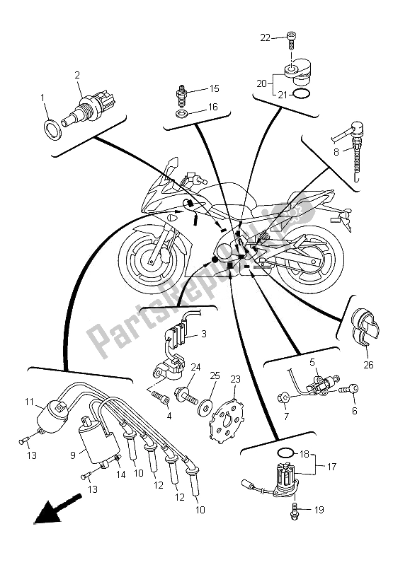 Wszystkie części do Elektryczny 1 Yamaha XJ 6 FA 600 2014