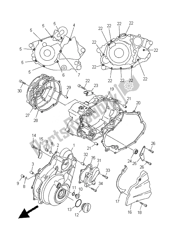 All parts for the Crankcase Cover 1 of the Yamaha XT 660X 2014
