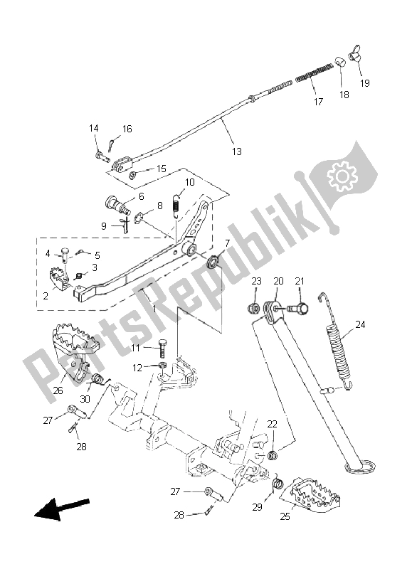 All parts for the Stand & Footrest of the Yamaha TT R 125E SW LW 2011