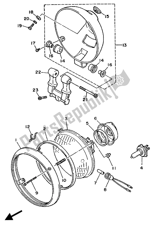 Todas as partes de Farol do Yamaha XV 1100 Virago 1989