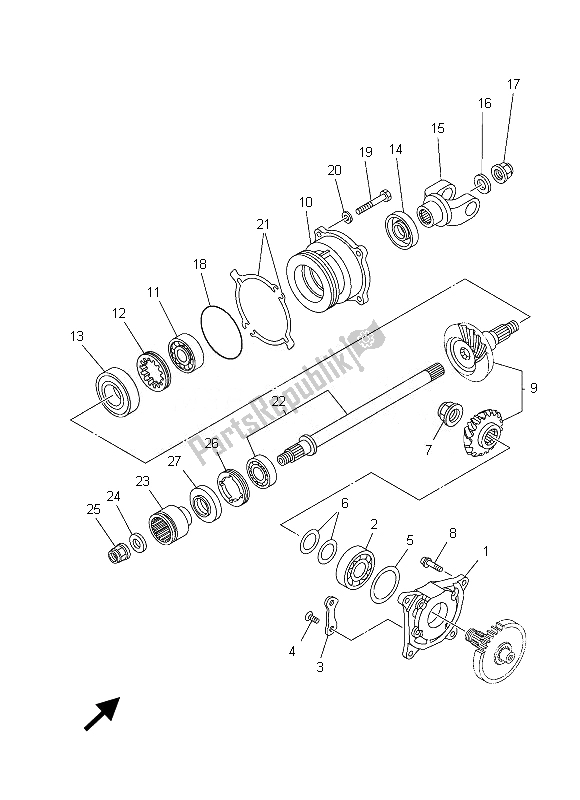 All parts for the Middle Drive Gear of the Yamaha YXR 700 Fspd Rhino 2013