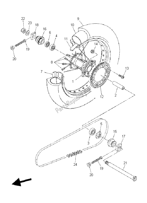 All parts for the Rear Wheel of the Yamaha WR 250X 2008