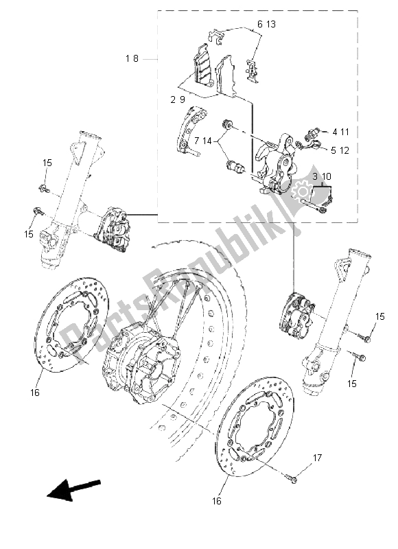 All parts for the Front Brake of the Yamaha XT 660Z Tenere 2008