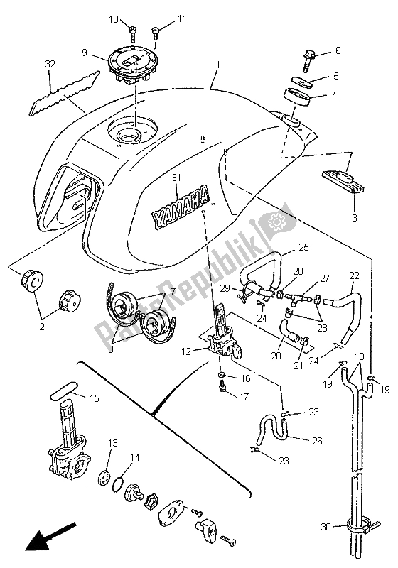 All parts for the Fuel Tank of the Yamaha XJR 1200 1996