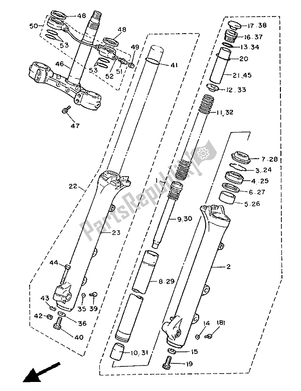 Toutes les pièces pour le Alterné (fourche Avant) du Yamaha XV 1000 SE Virago 1988