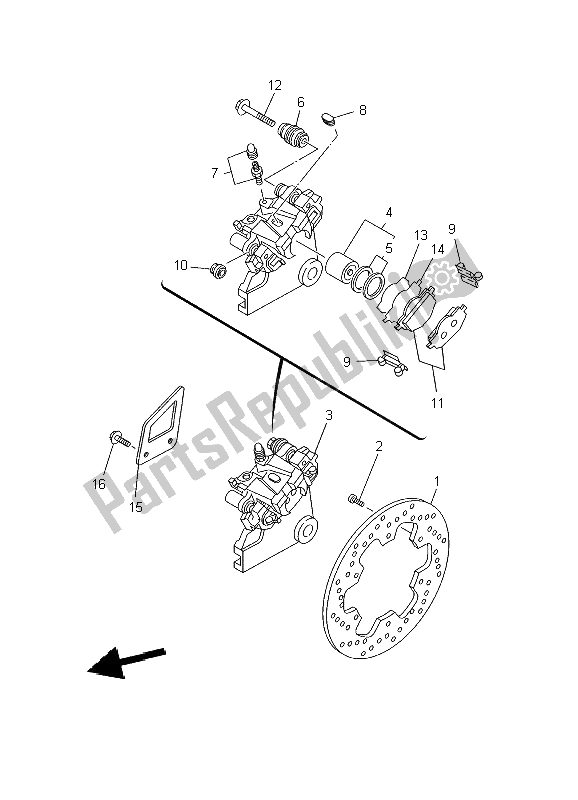 All parts for the Rear Brake Caliper of the Yamaha DT 125R 2002