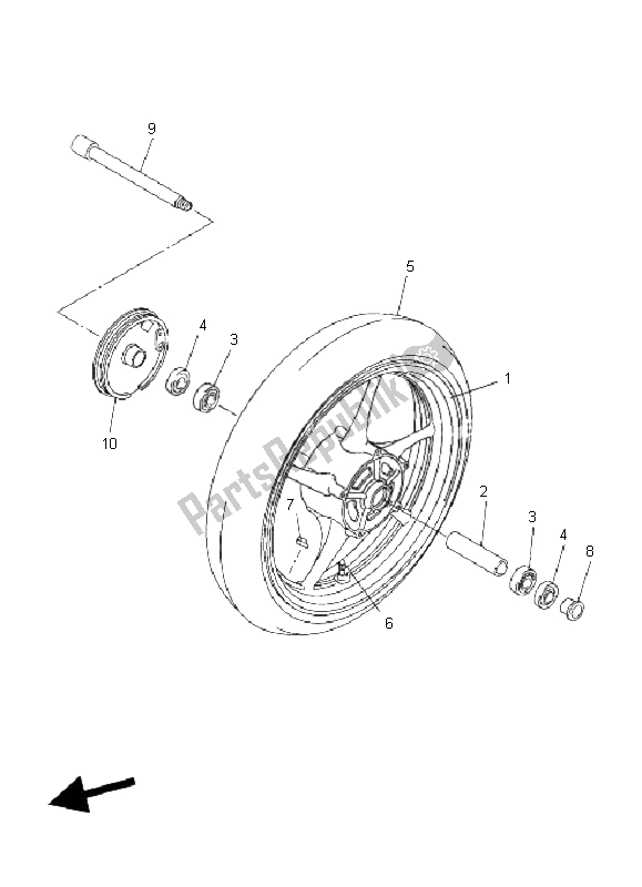 All parts for the Front Wheel of the Yamaha FZ6 Sahg 600 2009