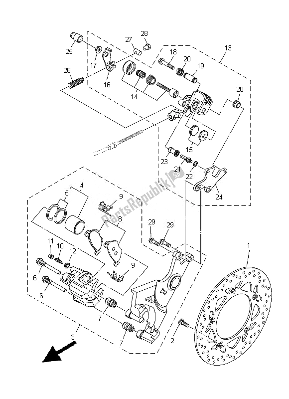 All parts for the Rear Brake Caliper of the Yamaha XP 500A 2013