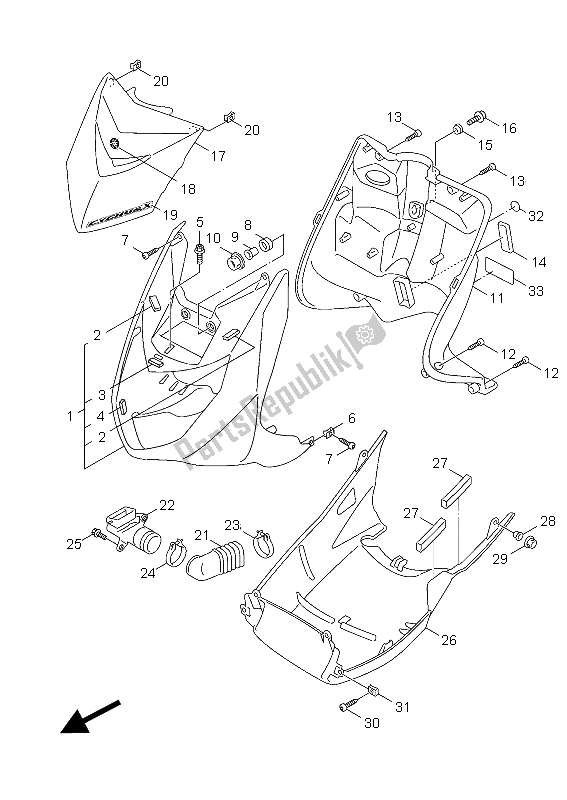 Toutes les pièces pour le Bouclier De Jambe du Yamaha NXC 125 EA 2012