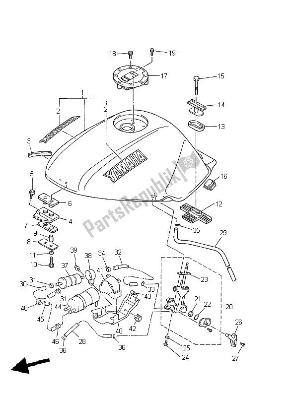 Toutes les pièces pour le Réservoir D'essence du Yamaha XJ 600S Diversion 2002