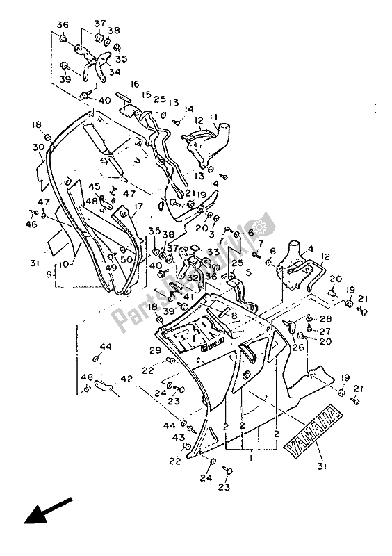 All parts for the Cowling 2 of the Yamaha FZ 750R 1988