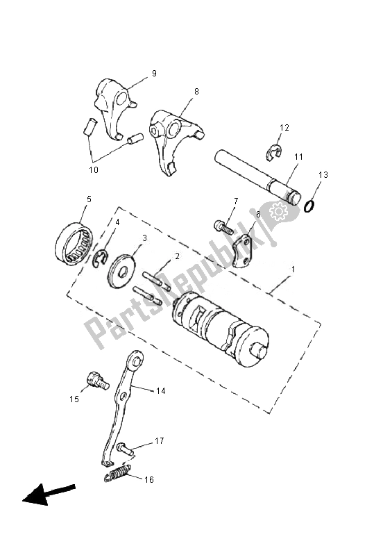 All parts for the Shift Cam & Fork of the Yamaha PW 80 2010